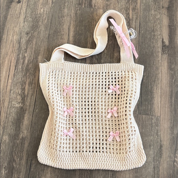 💕🎀 Knit Bow Tote Bag w/ Bow Hair Claw🎀🩷 - Picture 9 of 14